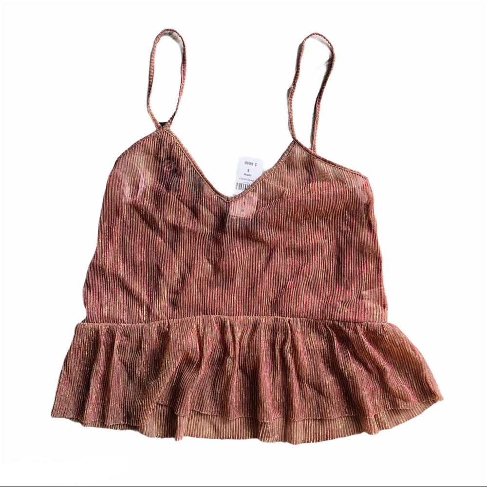 LF OneWay Lurex RoseGold Ruffle Sheer Cami Top NWT - Picture 3 of 11